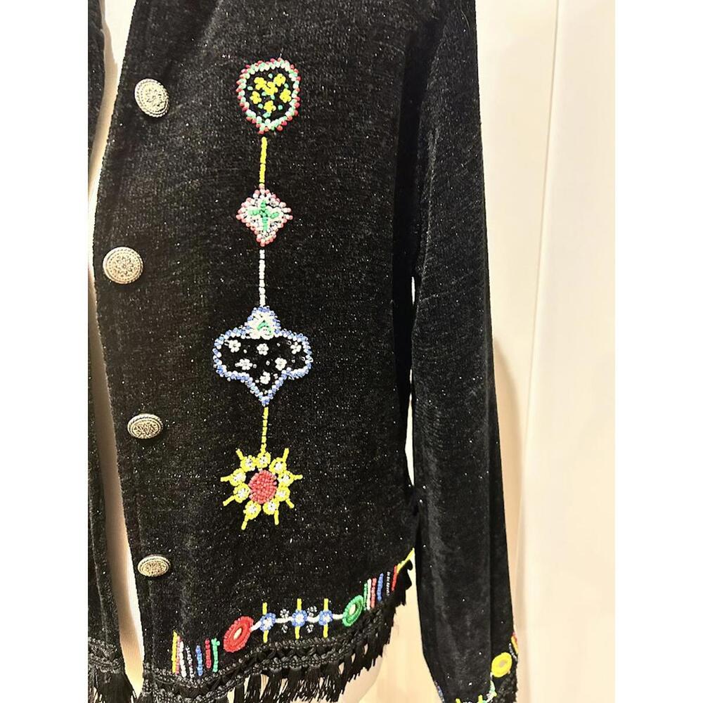 Vintage Black Chenille Beaded Cropped Jacket/sweater Alex Kim/Allure Boho Casual - Picture 4 of 9